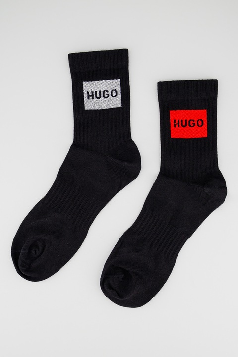 HUGO, Set de sosete cu logo - 2 perechi, Rosu/Negru/Argintiu, 40-46