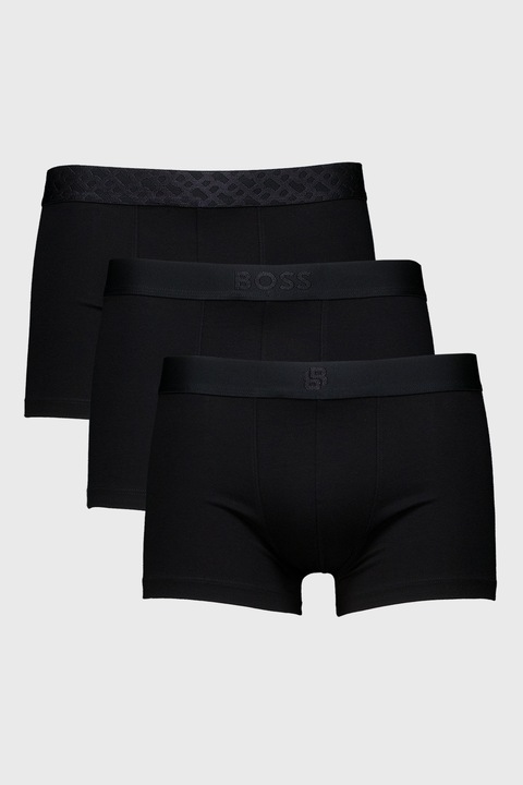 BOSS, Set de boxeri cu logo - 3 perechi, Negru