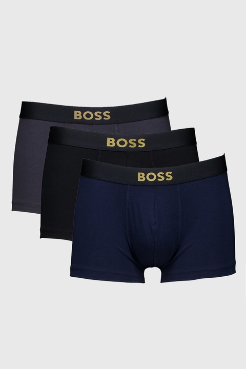 BOSS, Set de boxeri cu logo - 3 perechi, Negru/Albastru ultramarin/Gri inchis
