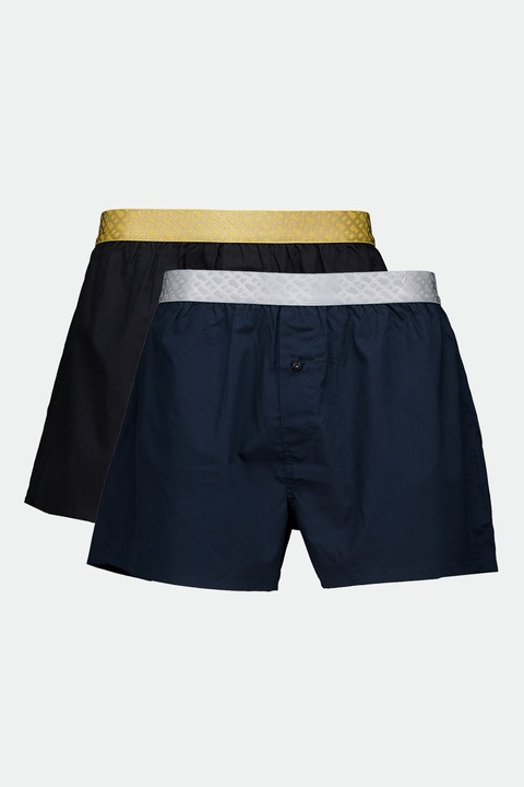 BOSS, Set de boxeri cu banda elastica in talie - 2 perechi, Negru/Albastru ultramarin/Galben mustar