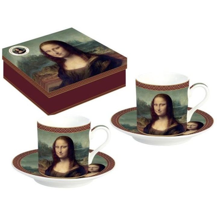 Set 2 Cani model Mona Lisa, portelan, 75 ml, verde/maro