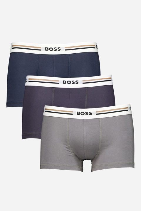 BOSS, Set de boxeri Revive - 3 perechi, Albastru ultramarin/Gri cenusiu/Gri antracit