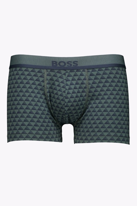 BOSS, Boxeri cu model si banda logo in talie, Verde inchis/Bleumarin