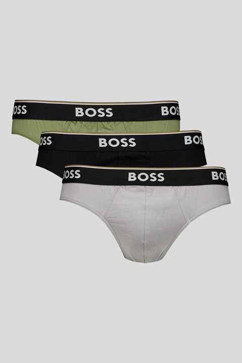 BOSS, Set de chiloti cu logo - 3 perechi, Negru/Gri deschis/Verde sparanghel