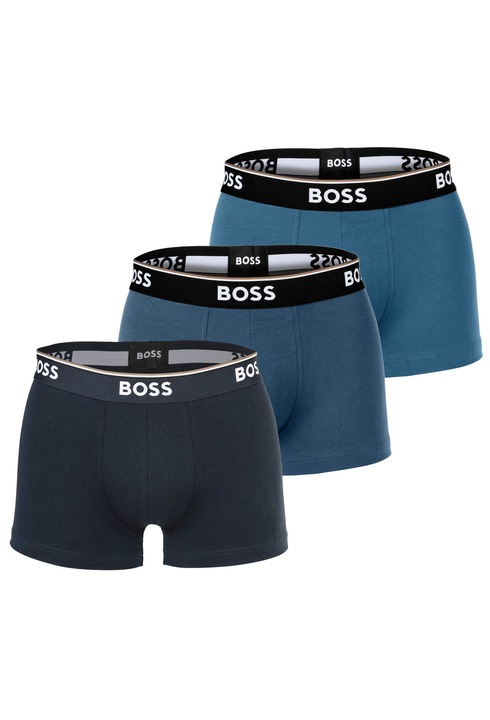 BOSS, Set de boxeri cu logo Power - 3 perechi, Albastru