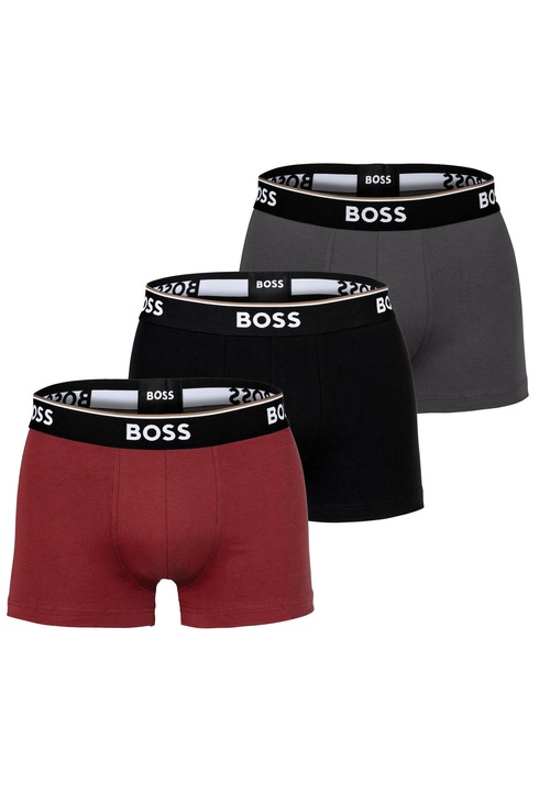 BOSS, Set de boxeri cu logo Power - 3 perechi, Rosu/Negru/Gri