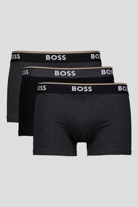 BOSS, Set de boxeri cu model uni si in carouri - 3 perechi, Negru/Gri inchis