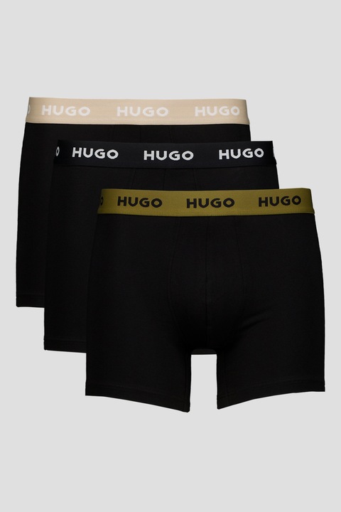 HUGO, Set de boxeri din amestec de bumbac - 3 perechi, Negru stins