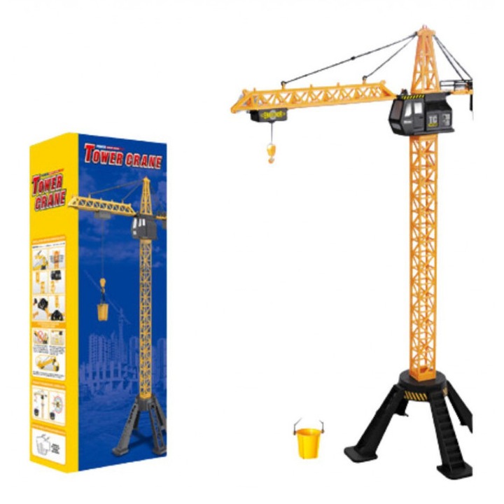 Строителна техника кран Tower Crane, Управляван RC дистанционно, Мащаб 1:18, Обхват на дистанционното: До 30 метра, Въртене на 360 градуса, Размер: 88 сантиметра, Цвят: Жълт