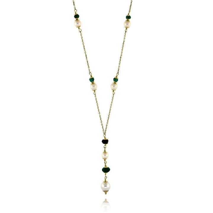 Colier Skaras, din aur galben 14K, cu zirconii si perle