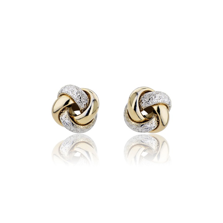 Cercei cu nod din aur galben si alb de 14K