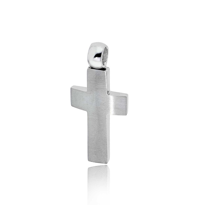 Pandantiv cruce pentru botez Skaras, din aur alb pur de 14K