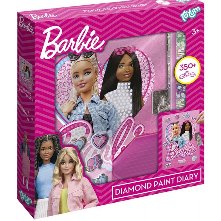 Trusa creativa, Totum, Barbie, Decoreaza-ti propriul jurnal secret cu diamante