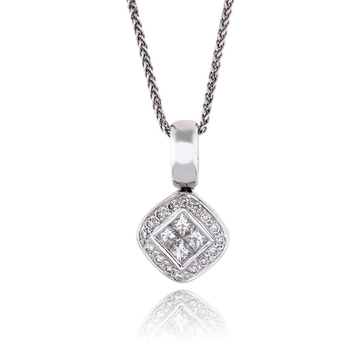 Colier cu pandantiv Skaras, din aur alb de 18K, cu diamante