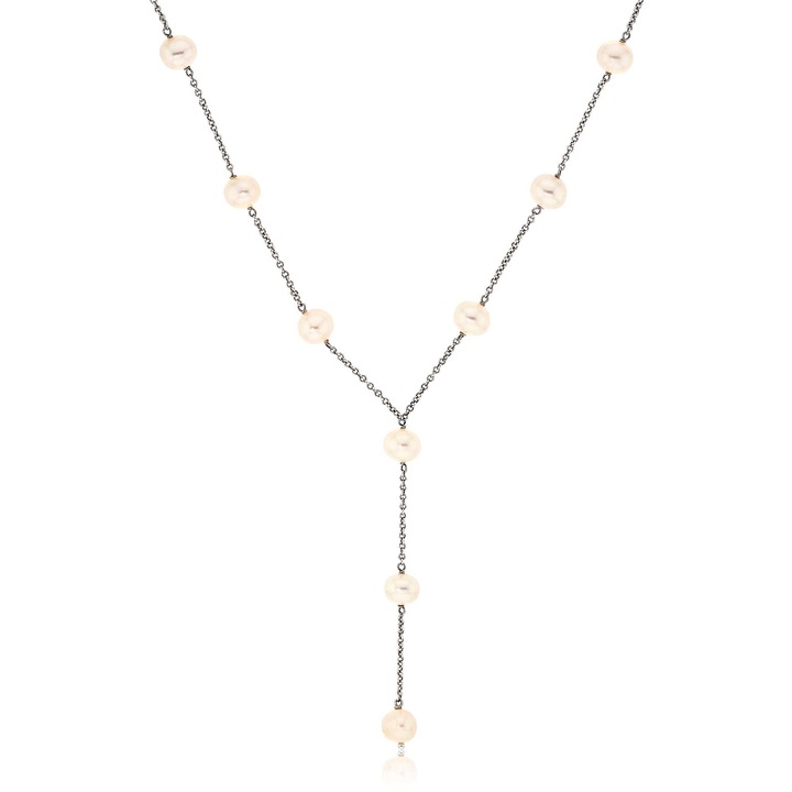 Colier din aur alb de 14 karate cu perle