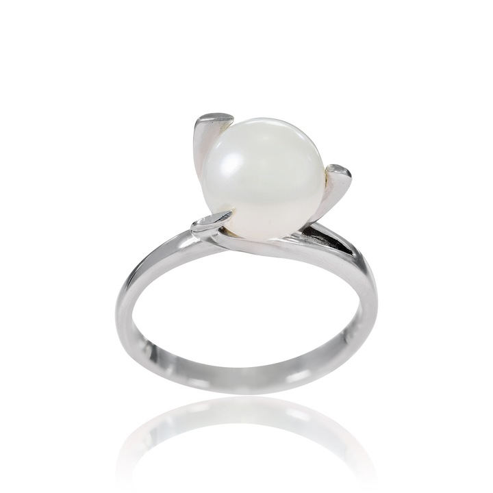 Inel dama Skaras, din aur alb de 14K, cu perla