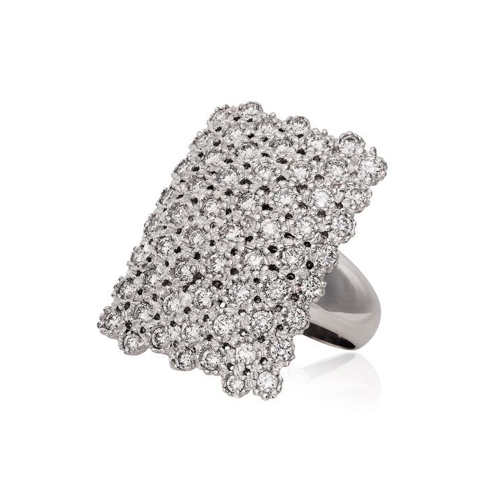 Inel, Skaras, Aur alb de 18 karate cu diamante, Argintiu