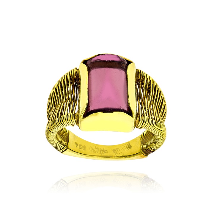 Inel dama, Skaras, Aur galben 18 K, Auriu / Rosu