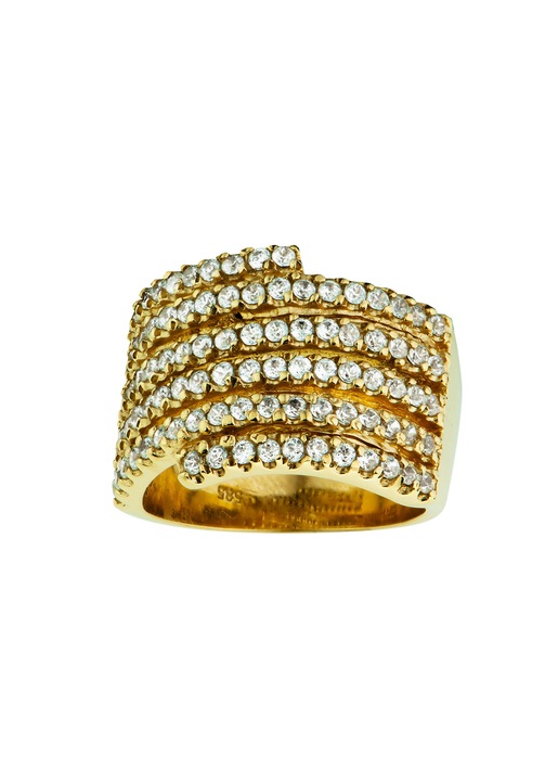 Inel din aur galben de 14 karate cu zirconii