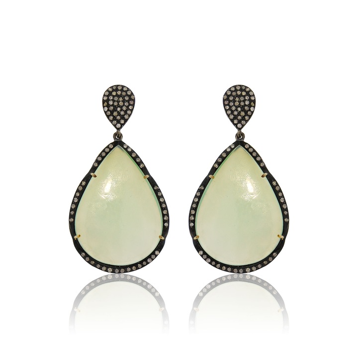 Cercei pandantivi din argint si aur galben K9 cu calcedonie si diamante