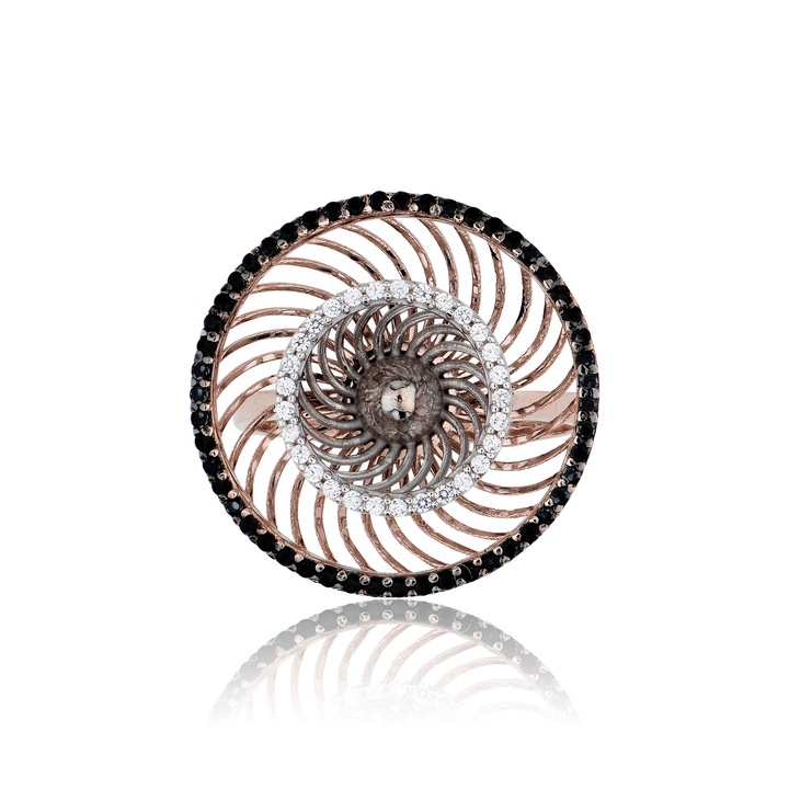 Inel din aur roz de 14 karate cu pietre de zirconiu