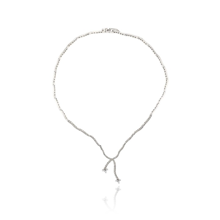 Colier din aur alb de 14 karate cu pietre de zirconiu