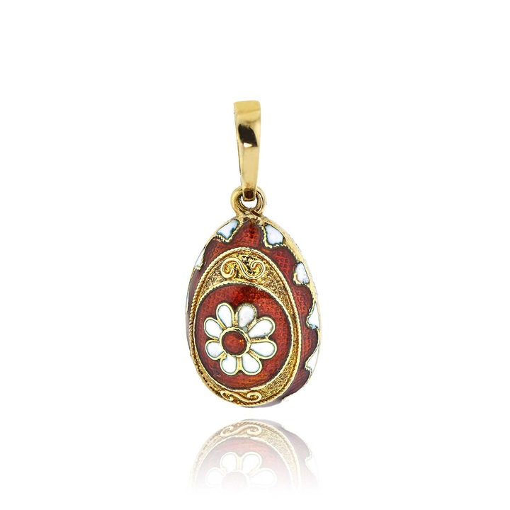 Pandantiv ou din aur galben de 14 karate cu email