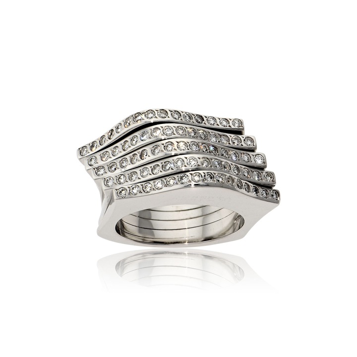 Inel cu diamante stralucitoare, Skaras, aur alb de 18K, argintiu