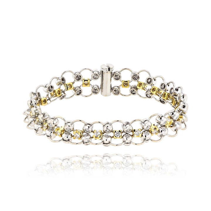 Bratara din aur galben si alb de 18K cu diamante
