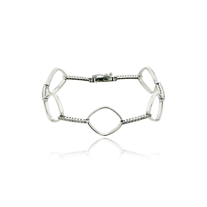 Bratara din aur alb de 14 karate cu pietre de zirconiu