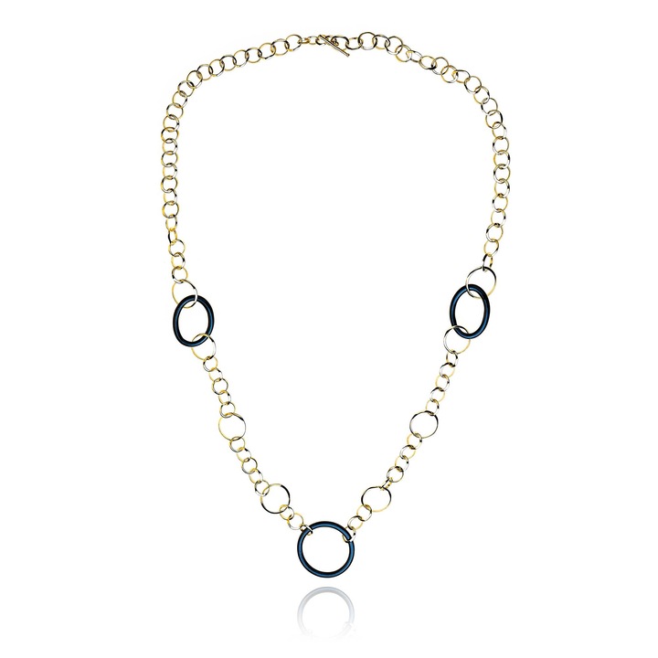 Colier cu lant din aur galben 9k si ceramica