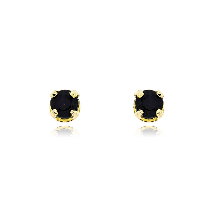 Cercei, Solitaire, Aur Galben de 14 Karate, Zirconiu, Auriu / Negru