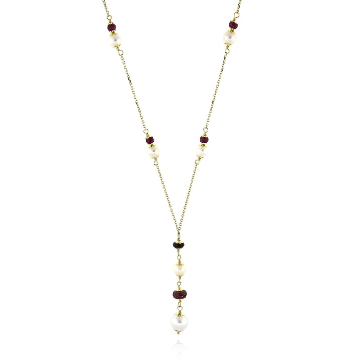 Colier dama Skaras, din aur galben de 14K, cu zirconii si perle