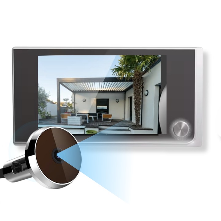Vizor Electronic Lemaro® cu Ecran LCD 3.5", Unghi Larg 120°, Vizibilitate extinsa, Instalare Usoara, Ideal pentru Batrani si Copii, Pana la 3 Luni Autonomie Gri