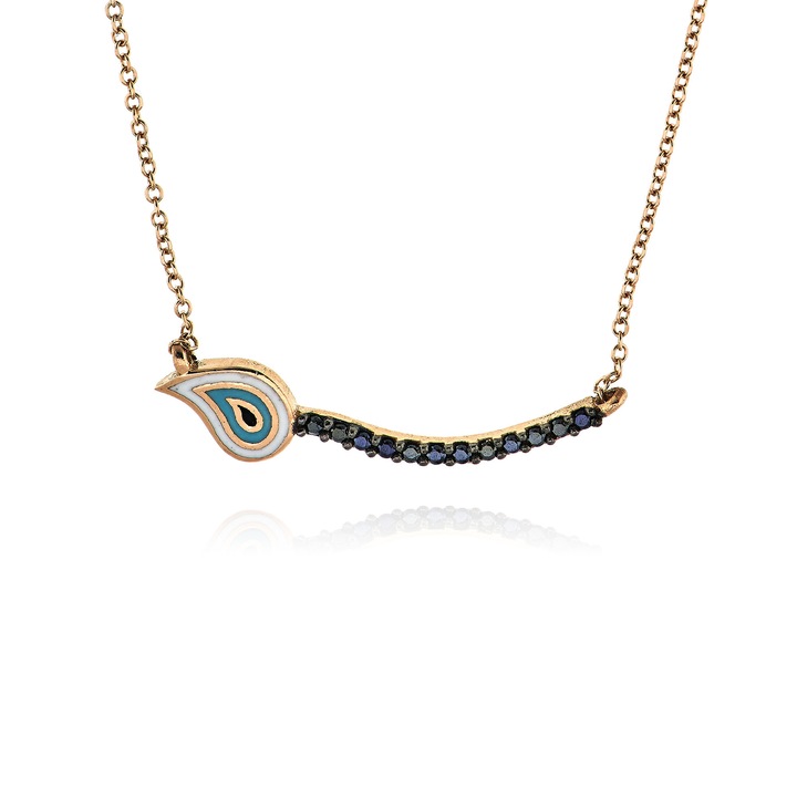 Lant cu pandantiv Skaras, din aur roz 14K, cu pietre de zirconiu si email