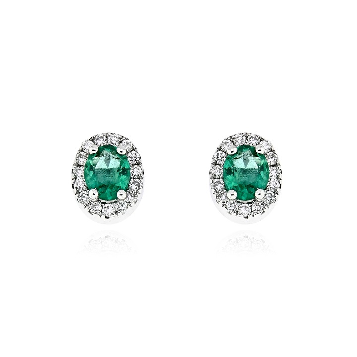 Cercei rozeta din aur alb de 18K cu diamante si smaralde 038929