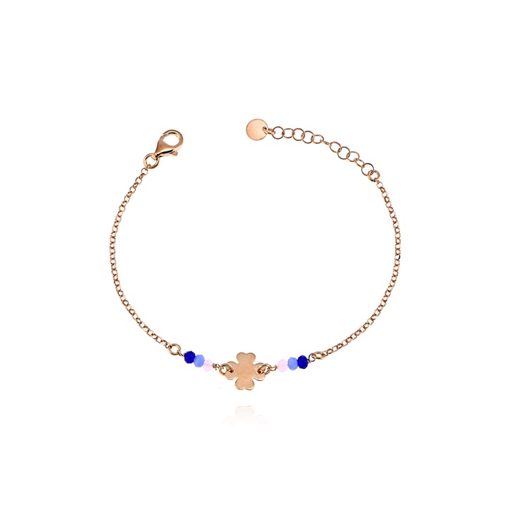 Bratara cu trifoi Skaras, argint 925 placat cu aur roz, pietre zirconiu