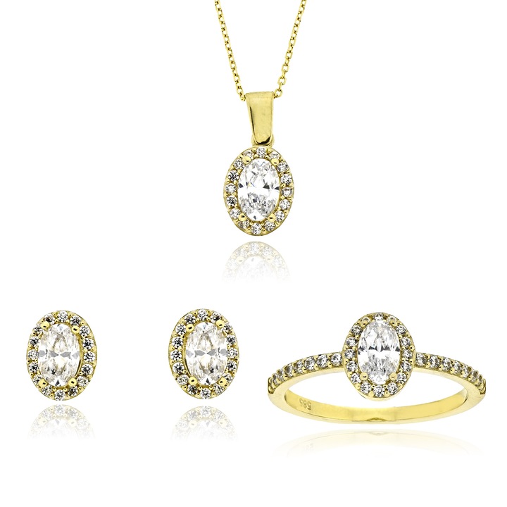 Set bijuterii dama Skaras, aur galben 14K, pietre zircon, 040220
