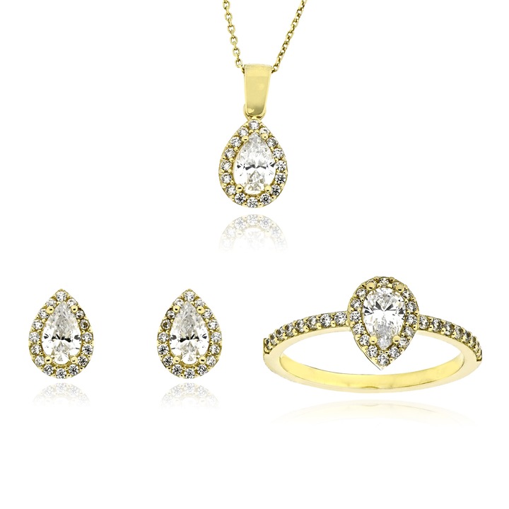 Set bijuterii dama Skaras, aur galben 14K, pietre zircon, 040217