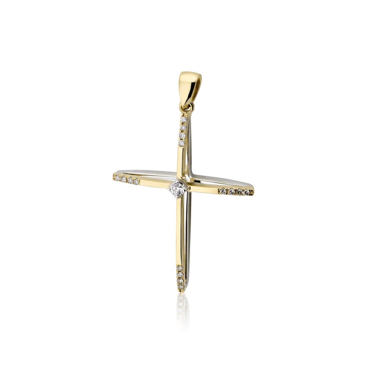 Crucifix Botez Fete, Skaras, Aur galben si alb K18, cu diamante