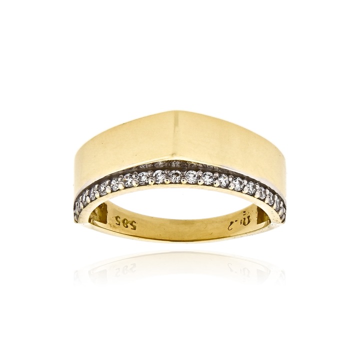 Inel din aur galben K14 cu pietre zirconiu, bijuterii dama