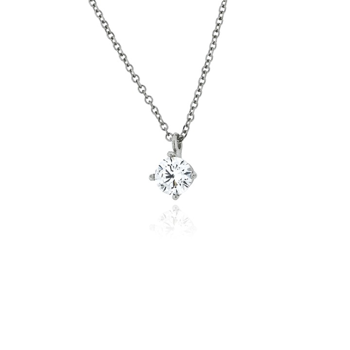 Pandantiv Solitaire cu Lant din Aur Alb de 14 Karate cu Zirconiu 042542, skaras