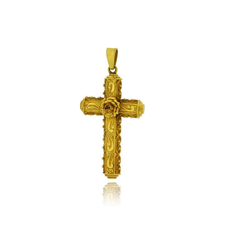 Pandantiv Skaras, model cruce vintage, aur galben 18K