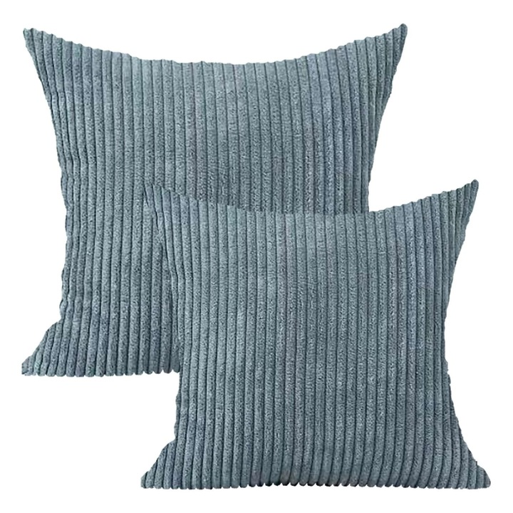 Set 2 fete de perna MIULEE, 50 x 50 cm, catifea raiata, culoare albastru