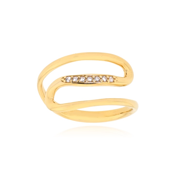 Inel din aur galben de 14K cu pietre de zirconiu, Skaras,043277