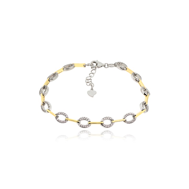 Bratara din argint 925 cu pietre zircon, Skaras, model Epichrysomeno Asemi