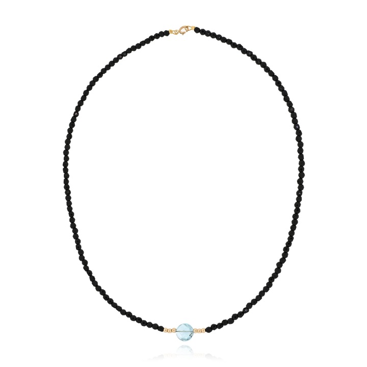 Colier cu Spinel Acvamarin si Elemente din Aur Galben K14, Skaras