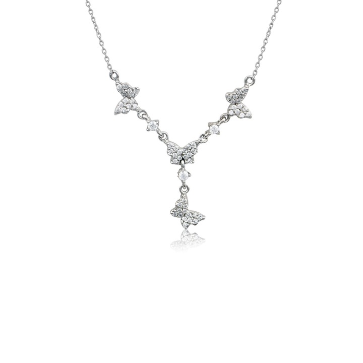 Colier cu fluturi din aur alb K14 si pietre zircon, Skaras