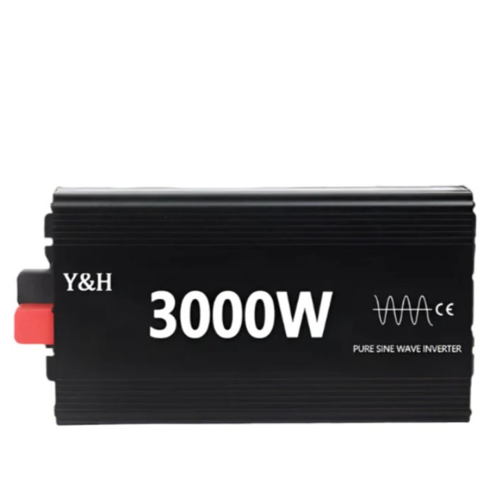 Hálózaton kívüli inverter, 3000 W 12 V DC - AC 220 V/110 V tiszta szinuszhullámú átalakító, fekete