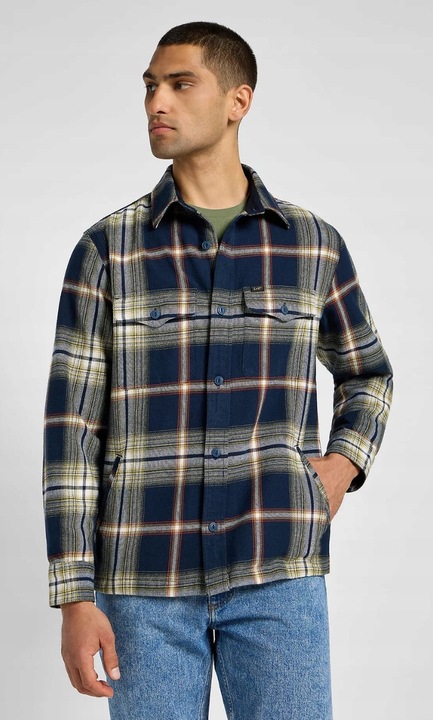 Camasa-jacheta barbati, Lee, FLAP POCKET OVERSHIRT, bumbac, albastru, maneca scurta, 2 buzunare cu clapa